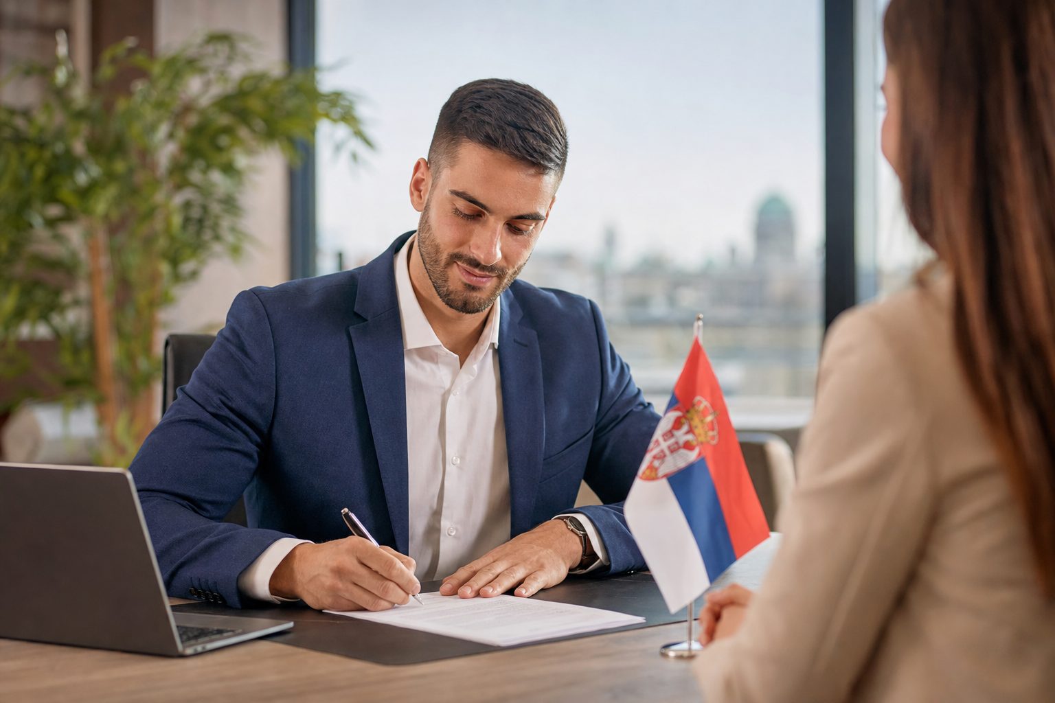 Подписание документов на регистрацию фирмы в Белграде